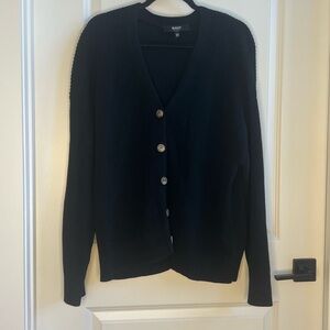 Hudson Jeans Black V-Neck Fisherman Ribbed Cardigan, size XL